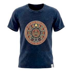 Niebieski T-Shirt z Efektem Sprania - Stay Wild Moon Child - L