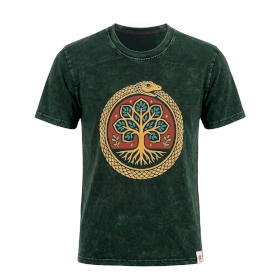 Zielony T-Shirt z Efektem Sprania - Drzewo Życia - S