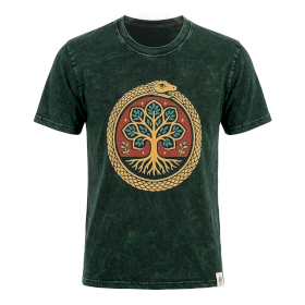 Zielony T-Shirt z Efektem Sprania - Drzewo Życia - M