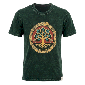 Zielony T-Shirt z Efektem Sprania - Drzewo Życia - L