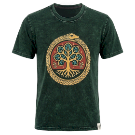 Zielony T-Shirt z Efektem Sprania - Drzewo Życia - XL