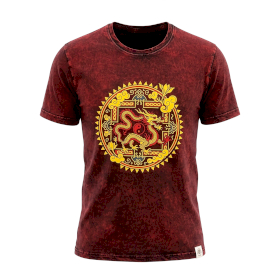 Czerwony T-Shirt z Efektem Sprania - Smocza Mandala - S
