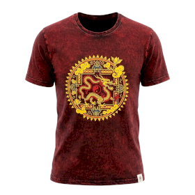 Czerwony T-Shirt z Efektem Sprania - Smocza Mandala - M