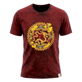 Czerwony T-Shirt z Efektem Sprania - Smocza Mandala - L