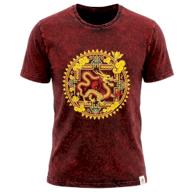 Czerwony T-Shirt z Efektem Sprania - Smocza Mandala - XL