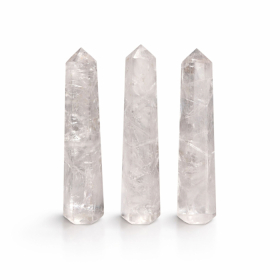 3x Obelisk Sześciościenny z Kwarcu Skalnego (ok. 11 cm)