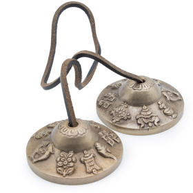 Tybetańskie Dzwonki Tingsha Premium - Szczęśliwe Symbole - ok. 6cm