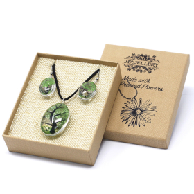 Zielona Biżuteria z Kwiatami - Naszyjnik i Kolczyki