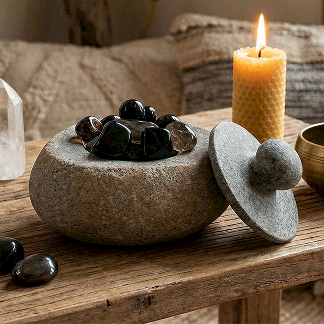 Pojemniki z Pokrywką z Kamieni Rzecznych